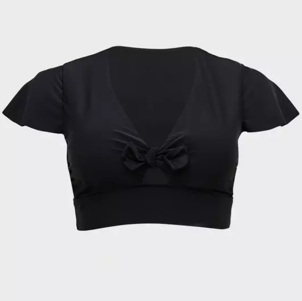 Torrid Deep Black Wireless Flutter Sleeve Bikini Top, New No Tags